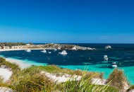 Neal Pritchard: A view of small boats on Longreach Bay Rottnest Island in WA
